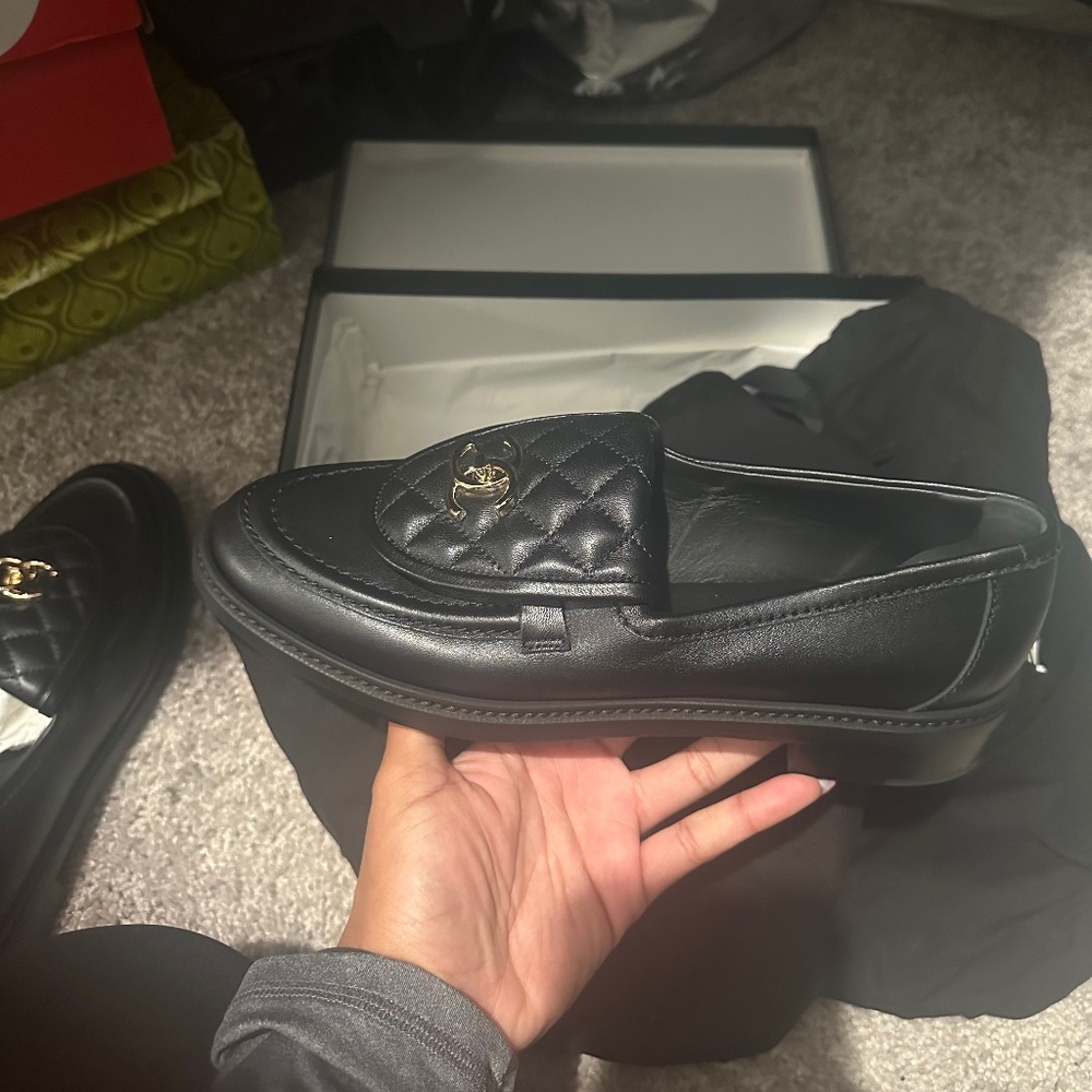 Chanel Quilted Turnlock Loafers 41 Black